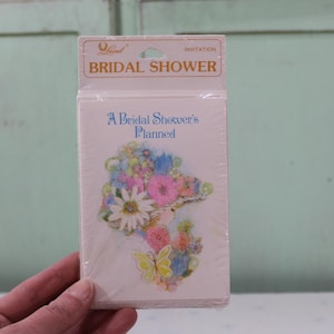 Vintage des années 1960 et 70, LOT de 10 cartes d'invitation pour la douche nuptiale... neuf ancien stock. célibataire. célébration. enveloppes d'invitation. milieu du siècle