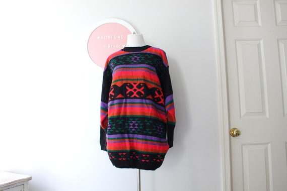 1980s Colorful Geometric Sweater.....red. purple.… - image 2