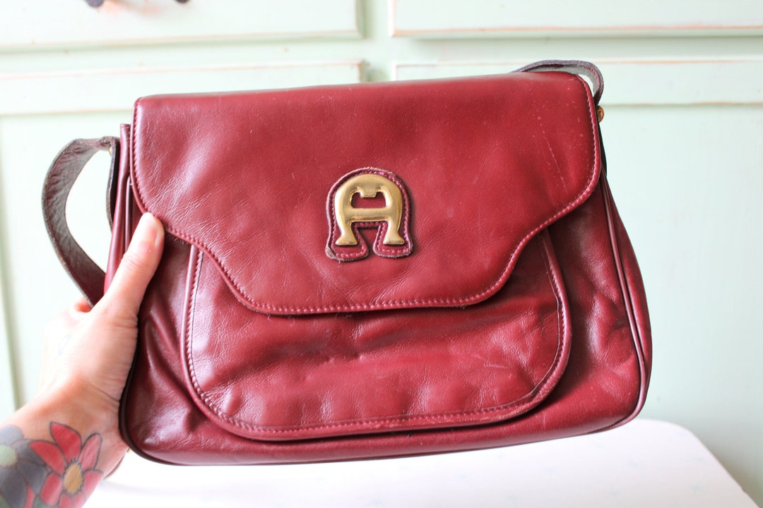 Vintage 1970s Etienne Aigner Red Leather Crossbody Bag New