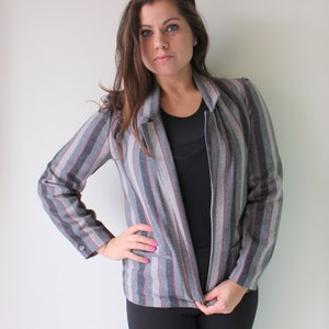 Vintage Mid Century Wolle Jacke.... Designer. Stricken. Retro. Mod. Grau. Grau. Nautischen. Adrette. Business. Schwarz. Rot. Winter
