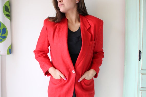 Vintage CHERRY RED Blazer Jacket.size Medium Large tton. Gogo. Solid. Holiday. Mod. Twiggy. Retro. Womens. Kooky. Liz Claiborne Etsy Canada