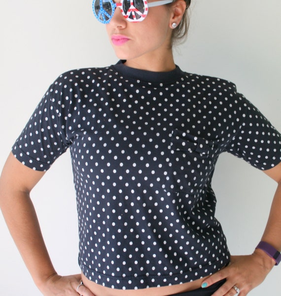 1980s POLKA DOTS Crop Top Tee...size small to med… - image 1
