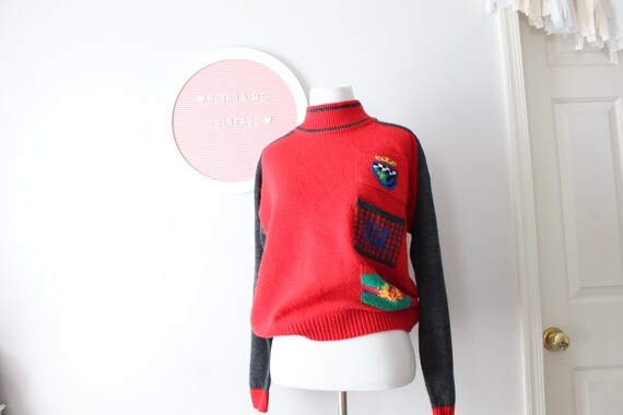 1980s GITANO Red Geometric Turtleneck Sweater - U… - image 2