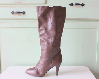 Bottines à talons en cuir marron vintage des années 1980 - Taille 8,5