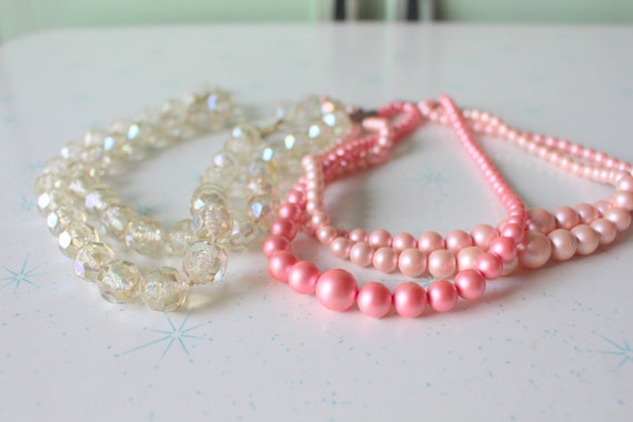 1980s Vintage NECKLACE Set of 2..pink and white. … - image 1