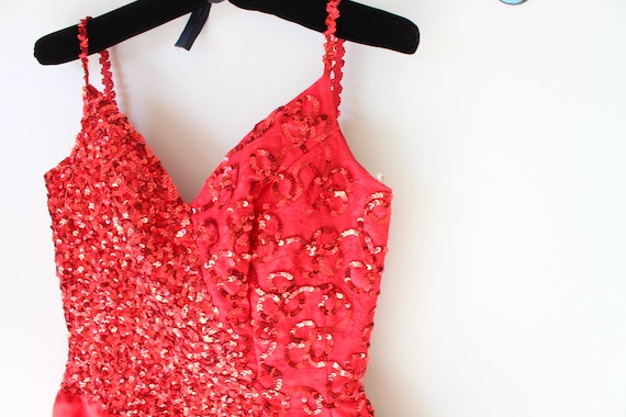 1980s Vintage RED SEQUINS Fancy Dress...size smal… - image 1