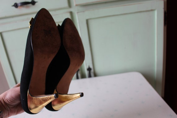 Vintage Black Golden PARTY Leather GLAM Heels...s… - image 5