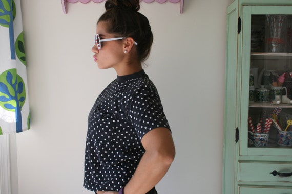 1980s POLKA DOTS Crop Top Tee...size small to med… - image 3