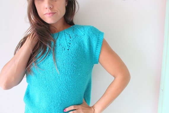 Vintage TEAL GREEN 1980s Sweater Vest....size sma… - image 1