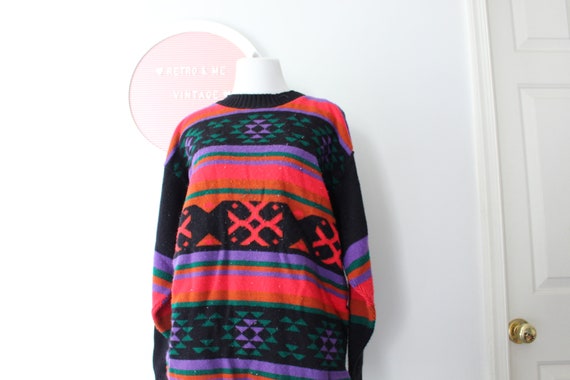 1980s Colorful Geometric Sweater.....red. purple.… - image 4