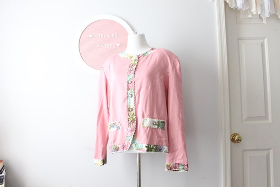 1980s Vintage Pastel Floral Jacket - Size Medium