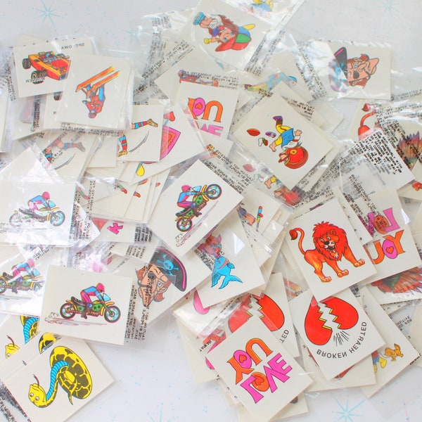 1950s 1960s Vintage Tattoo Transfers /listing for one....retro. kitsch. rainbow. hipster. heart. neon. kiss. peace. hippie. new old stock