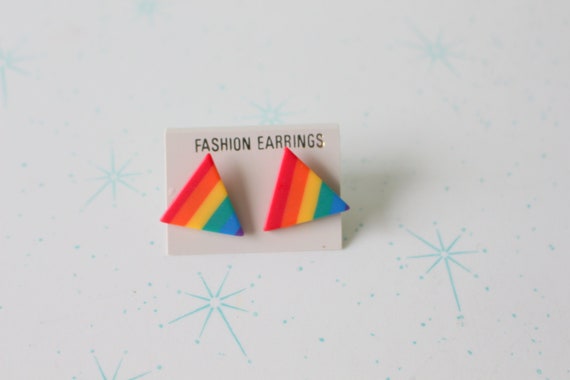 1970s Vintage RAINBOW Earrings...retro. bright. g… - image 1