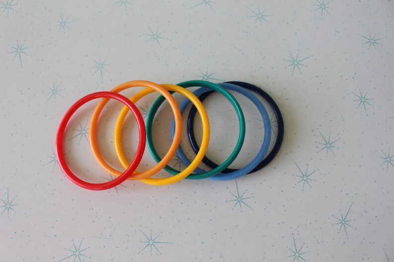 orange costume groovy mod 1980s Vintage COLORFUL BANGLES Set of 6...retro accessories...red yellow 70s 80s bangles jewelry funky