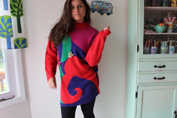 1980s RAINBOW DREAM Oversized Geometric Sweater..… - image 2