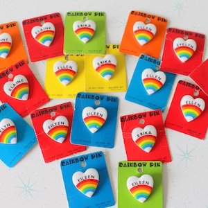 1980s Rainbow Name Heart Pin - Vintage New Old Stock