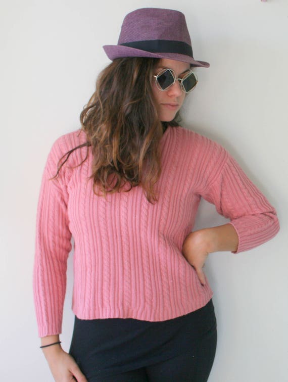 トップス 90s old gap cotton sweater 1990s GAP Pink Cotton Cable Knit Sweater - Unisex Medium - Etsy