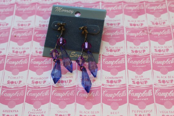 1980s GLAM Earrings...new old stock. purple. retr… - image 2