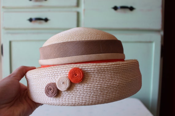 Vintage Mid Century Coral Beige 1960s Hat......ch… - image 3