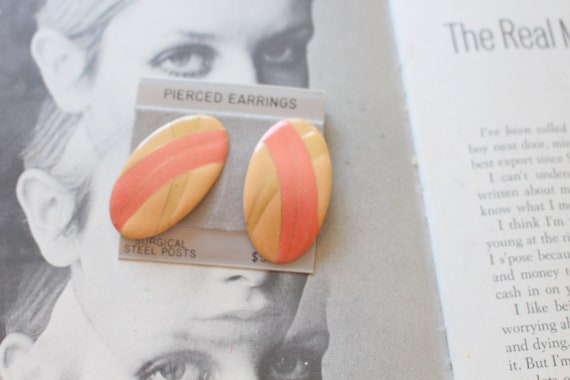 NOS 1980s GLAM Earrings...new old stock. pink. re… - image 1