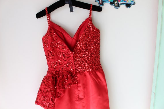 1980s Vintage RED SEQUINS Fancy Dress...size smal… - image 8