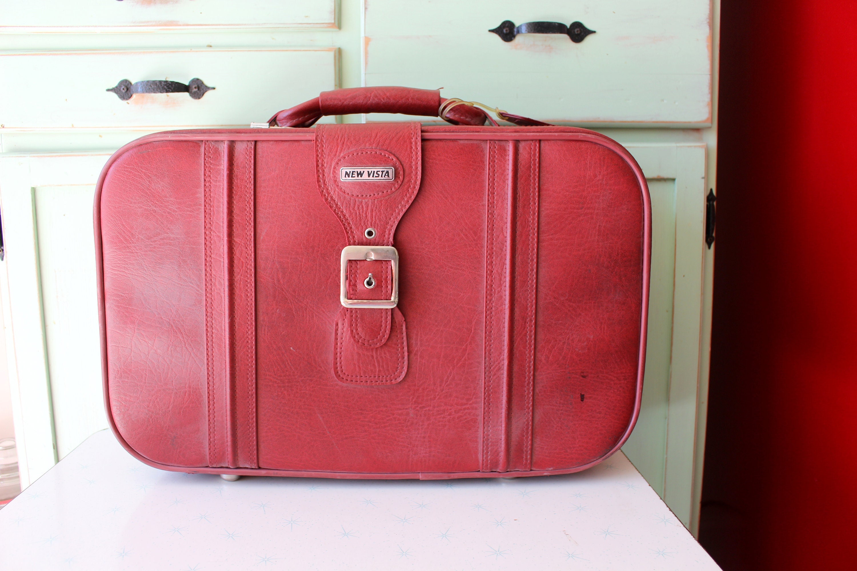Vintage 1970s Red Travel Suitcase: Retro Luggage - Etsy