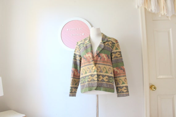 1980s Floral Blazer Jacket...size large. pink. co… - image 1