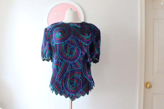 1980s Vintage SEQUINED Jazz Top...fancy. blue. bl… - image 1