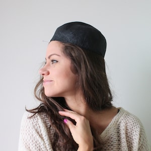 Vintage Mid Century Hat...vintage hat. valentine. winter hat. costume. 1950s hat. 1960s hat. french. black hat.