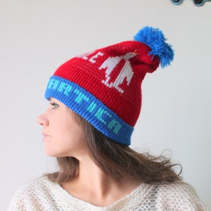 1980s Geometric Ski Beanie: Retro NOS Pom Pom Hat