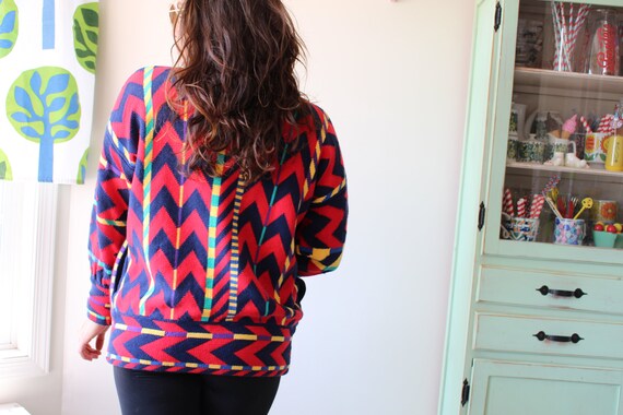 1980s RAINBOW Geometric Cardigan Sweater...small.… - image 3