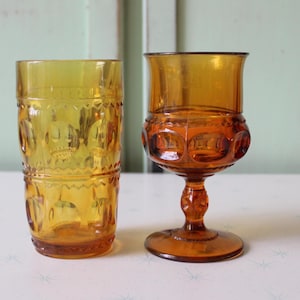 Vintage Amber Glassware Set: Mid-Century Modern Juice Glasses