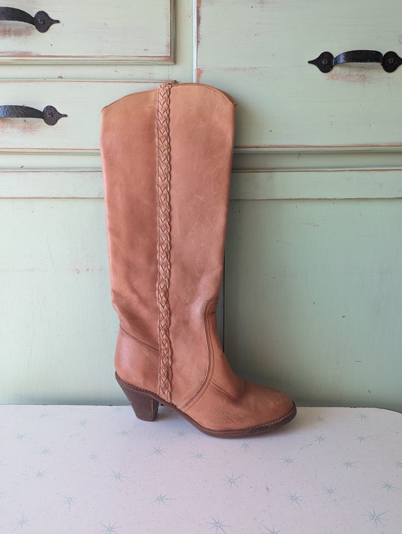 1980s Vintage TAN LEATHER Mod Girl Boots...size 7… - image 2