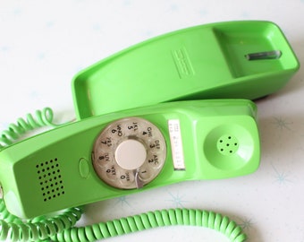 RARE Vintage Atomic Lime GREEN Rotary TELEPHONE......desk. rad. 1960s phone. collectible. rare. retro home. kitsch. dial. vintage decor