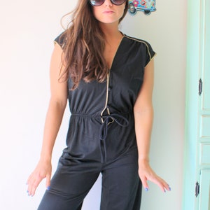 Vintage Black Chic JUMPER.....size small to medium.....80s. mod. jumper. romper. coachella. pantsuit. jumpsuit. vneck. fashion. festival
