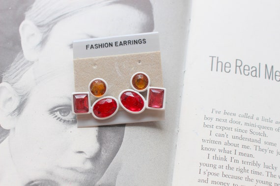 NOS 1980s RAINBOW GEM Stud Earrings....rad. retro.