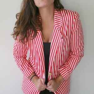 1980s Liz Claiborne Red Striped Blazer: Vintage Designer Jacket