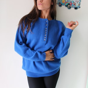 1980s ROYAL BLUE Sweater...unicorn. colorful. bright. retro. sapphire. azure. 1980s sweater. rad. fun. festive. holiday. bright. cardigan. image 4