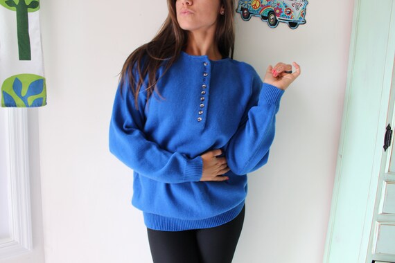 1980s ROYAL BLUE Sweater...unicorn. colorful. bri… - image 4