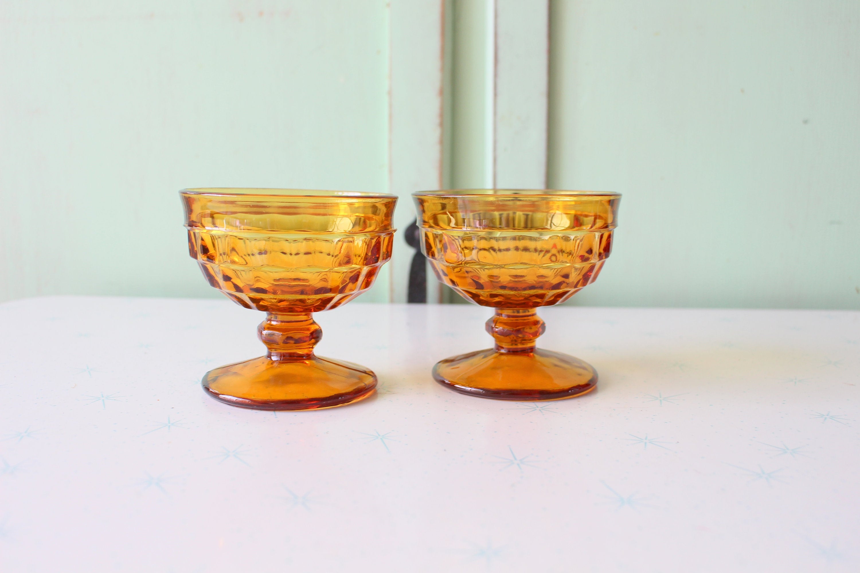 1970s Amber Dessert Glass Set: Retro Kitchenware