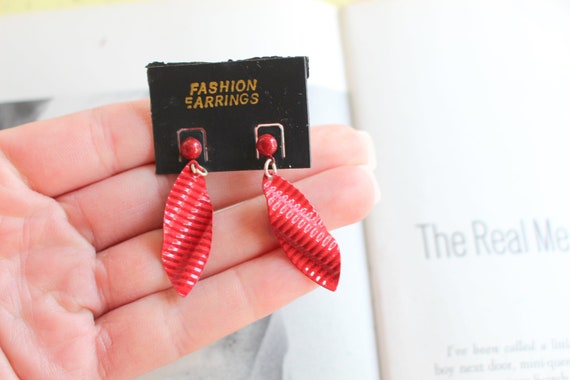 80s RED GLAM Earrings..costume. 1980s glam. sexy.… - image 1