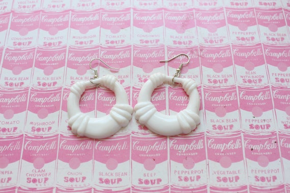 NOS 1980s Vintage ROCKER Hoop Earrings...white. r… - image 1