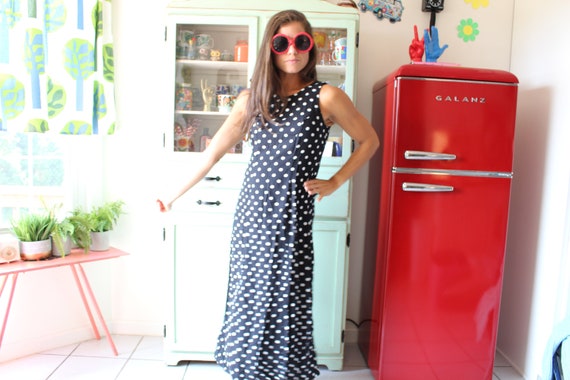 1980s POLKA DOTS Black and White Day Dress....siz… - image 1