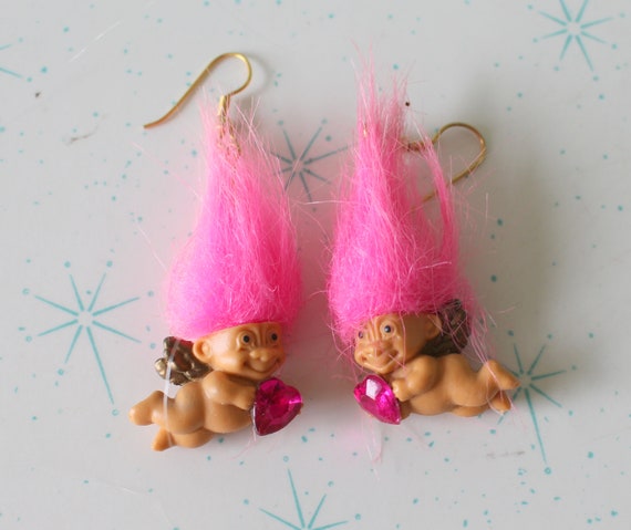 RARE Vintage TROLLS Doll Earrings..collectible. p… - image 1