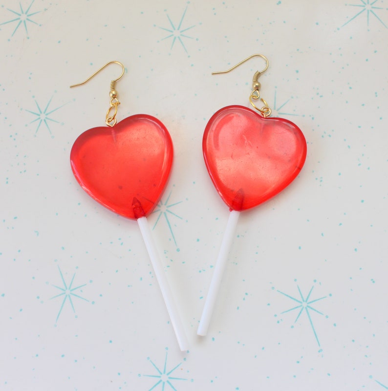 The HEART LOLLIPOP Earrings...candy. Retro. Charms Beads. Etsy