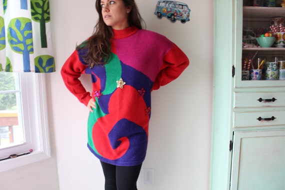 1980s RAINBOW DREAM Oversized Geometric Sweater..… - image 5