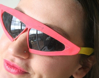 1980s RADICAL Pink and Yellow Sunglasses....neon. new wave. retro. shades. sunglasses. womens. rad. boho. costume. hipster. hippie. indie.