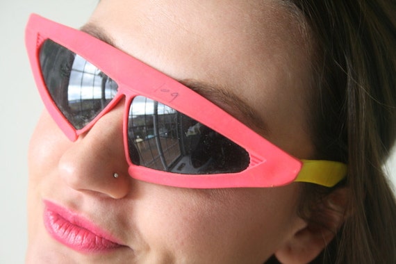 1980s RADICAL Pink and Yellow Sunglasses....neon.… - image 1