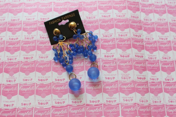 1980s BLUE Dangly Beaded Earrings..costume. 1980s… - image 1