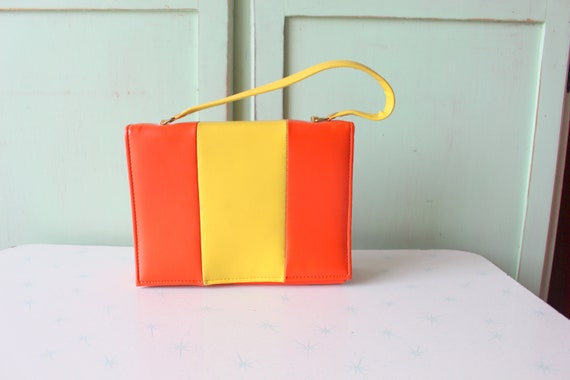 1960s ORANGE Yellow CLUTCH Purse.....glam. heiress